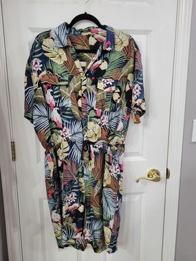 Coofandy Romper Tropical Parrot Print Button-Front Shorts - Multicolor